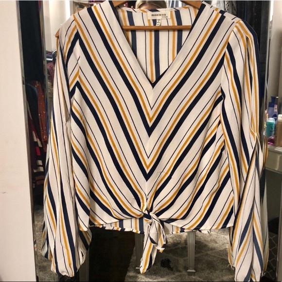 Monteau Tops - Never worn Lulu’s striped tie front top
